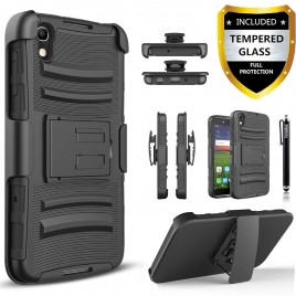 Alcatel Idol 4, Alcatel Nitro 4 Case, Dual Layers [Combo Holster] Case And Built-In Kickstand Bundled with [Premium Screen Protector] Hybrid Shockproof And Circlemalls Stylus Pen (Black)